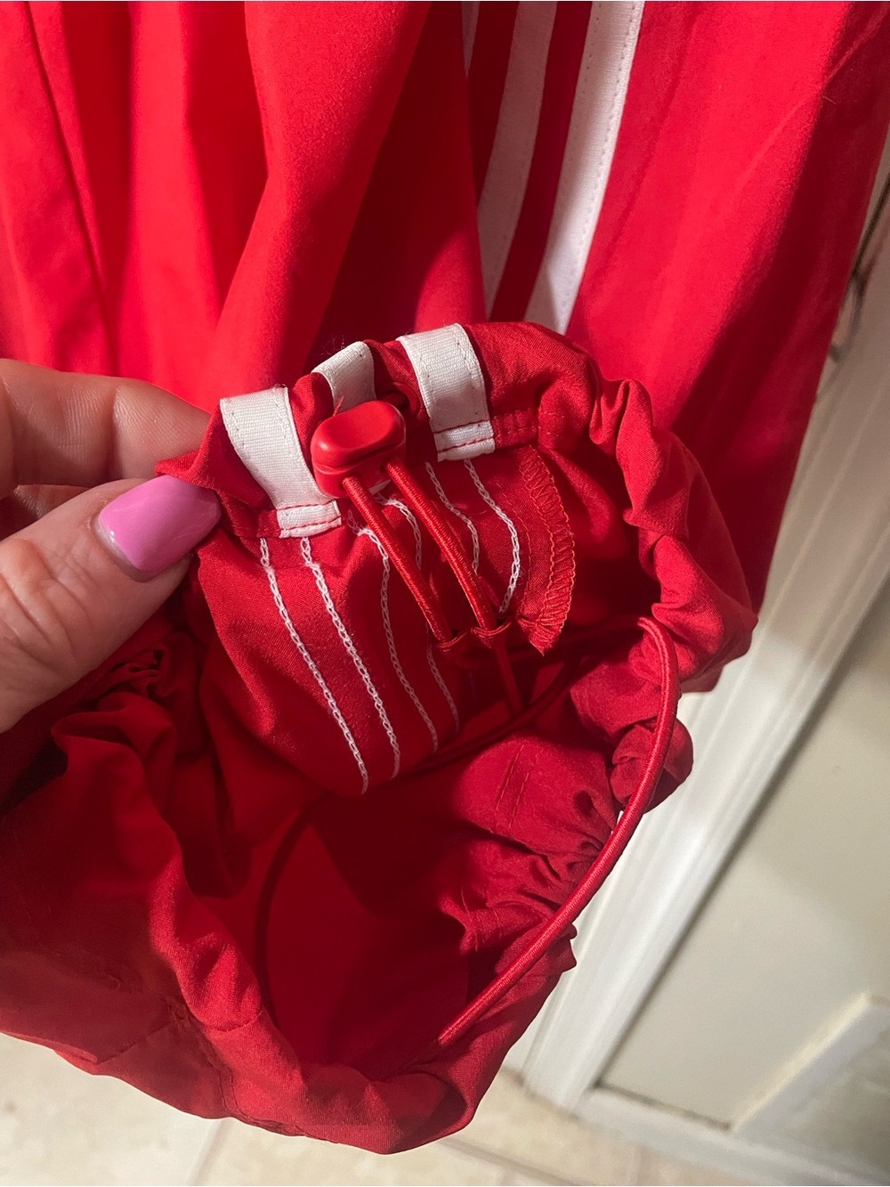 NWT adidas Women’s Red Track Pants with White Ruffle Overlay - Picture 6 of 15